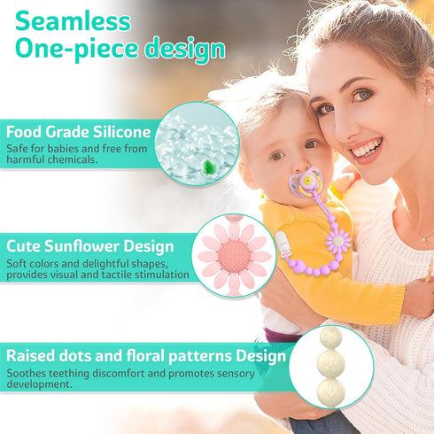 LSTRAGY 4 Pack Pacifier Clip, Silicone Pacifier Clip with One Piece Design for Newborn Boys and Girls, Floral Patterns