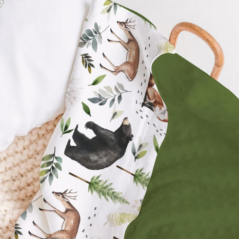 30 40 HawSkgFub Forest Woods Animal Friends Mink Baby Blankets Dotted Backing Boy Girl Shower Gift, Bear Deer Fox