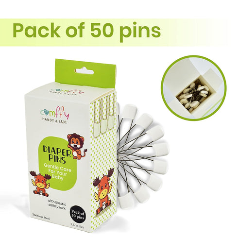 50 PCS Stainless Steel Diaper Pins with Plastic Safety Lock, Large Nappy Pins, 5.5cm x 1.1cm for Baby Cloth Diapers