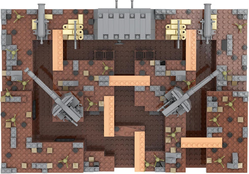 WW2 Military Base Bunker Trench Building Blocks (1350 Pcs), Including Fortresses and Anti-Aircraft Guns for Kids