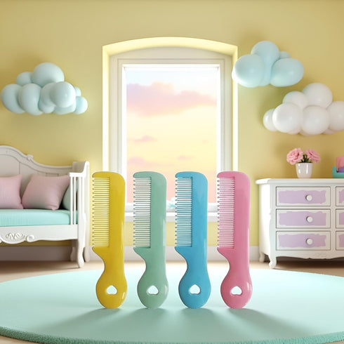 Tustao Pack 4 Of Round Tip Bristles Baby Cute Comb Baby Grooming For Sensitive Scalp Skin, for Nursery Newborn Infant