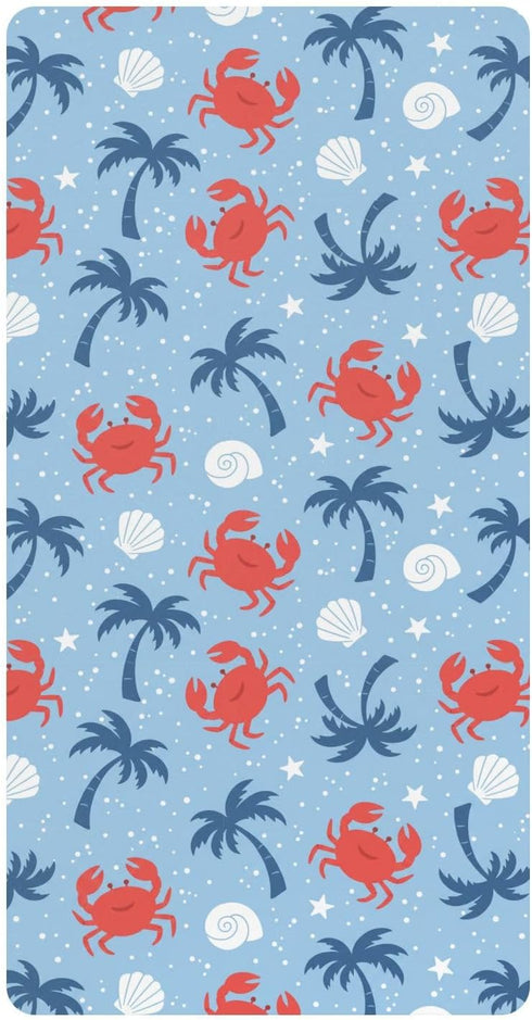 Jynexis Crab Palm Tree Blue Pattern Baby Crib Sheets, Cotton Fitted Crib Sheet,