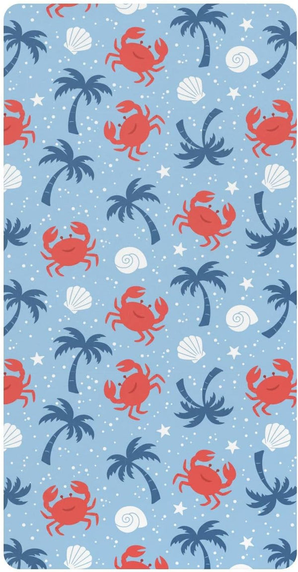 Jynexis Crab Palm Tree Blue Pattern Baby Crib Sheets, Cotton Fitted Crib Sheet,