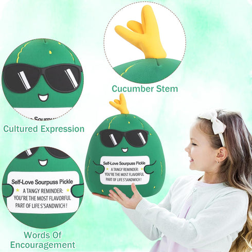 10 Inch Cucumber Plush Pickle Stuffed Animal - Emotional Support Stress Relief Home Decor Soft Plushie Toy for Bedroom