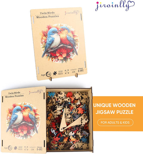 500 16.3x16.5 Jiroinlly Wooden Puzzles for Adults Pieces, Two Cute Birds, Unique Shaped Jigsaw Puzzle, Relaxing Gift