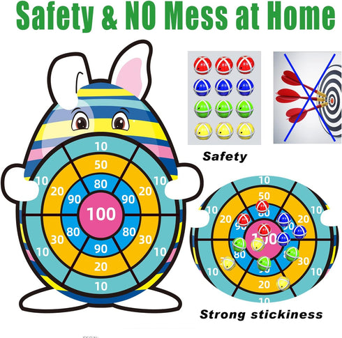 30 12 Easter Basket Stuffers, Large Bunny Dartboard Game with Sticky Balls, Eggs Fillers, Easter Baskets for Kids Boys