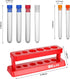 TEKEFT Set of 6 Assorted Color Plastic Test Tube Set, Caps and Rack, Scientific Experiment