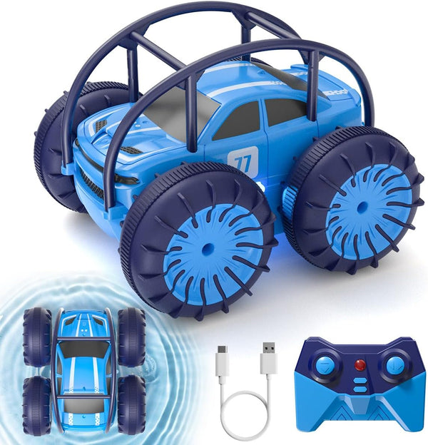 Amphibious Remote Control Car, 2.4Ghz Rechargeable Stunt Car, 360° Flip Waterproof All Terrain Toy, 15KM/H Xmas Gift