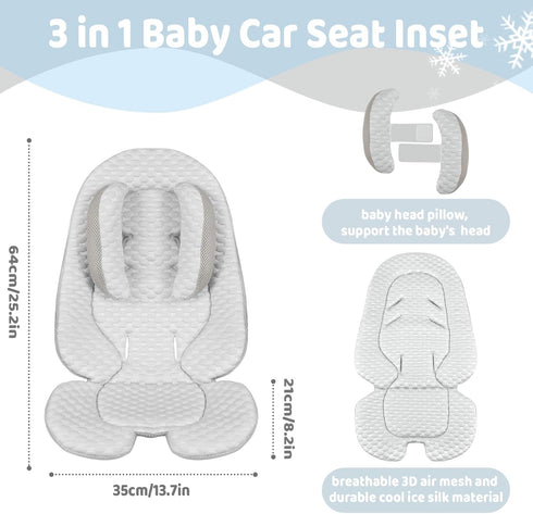2-in-1 KAKIBLIN Infant Car Seat Insert, Baby Car Seat Head Neck Body Support, Breathable Newborn Car Seat Insert