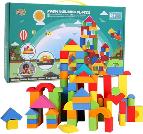 Soft Building Blocks for Toddlers 2-4, 94PCS Foam Stacking Blocks, Bath Toys