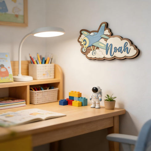 Personalized Airplane Name Sign, Custom Wooden Baby Name Wall Decor, Nursery Wall Art for Boys, Kids Room Airplane