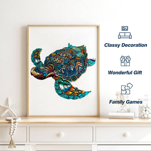 Wooden Puzzles for Adults, Sea Turtle Jigsaw Puzzles, Unique Animal Shape Wood Cut Puzzles for Turtle Lovers