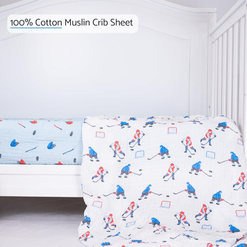 1 Pack, 100% 52"x28" Cozy LollyBanks Muslin Crib Sheet for Boys Cotton Soft and Breathable Crib Fitted Sheet