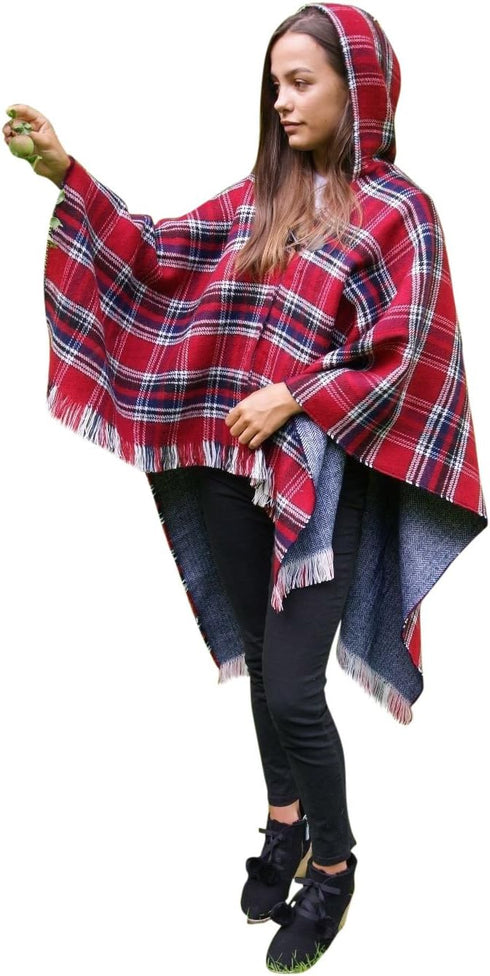 Glen Appin Tartan Design Hooded Poncho Soft Feel Warm Double Sided Traditional