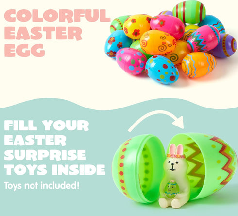 18 3.15'' JOYIN Toy PCs Plastic Printed Bright Easter Eggs, Over Tall Fillable Empty Eggs Bulks for Easter Hunt, Basket