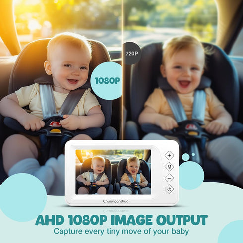 Chuanganzhuo 1080P 5inch 5inch, Baby Car Camera with Advanced Night Vision, AHD IPS Full View Baby Monitor, Carseat