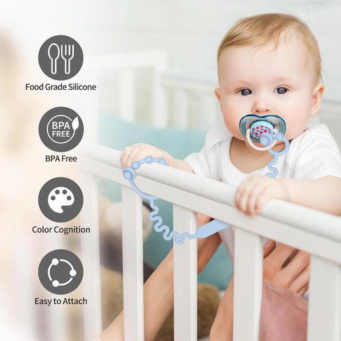 Toy Straps, Pacifier Holder Clip, Pure Silicone Material, BPA Free, for Teethers and Baby Cribs