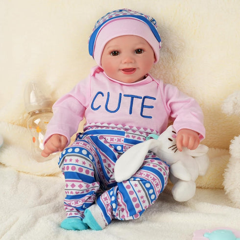 BABESIDE 4 Pcs Baby Doll Clothes Set for 17-22 Inch Reborn Dolls, Cute Cat Pattern Outfits for Girls