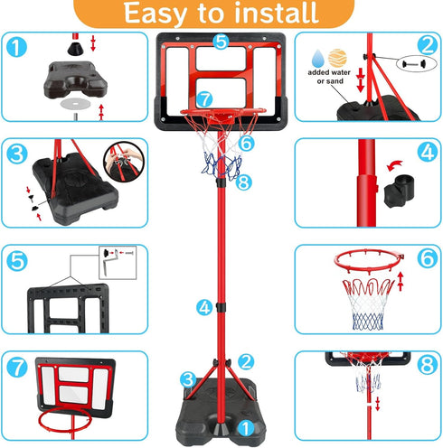 Boys Toy Gifts for 3-8 Years Old, Adjustable Height Kids Basketball Hoop 3.5FT-6.2FT, Indoor Outdoor Game Gifts
