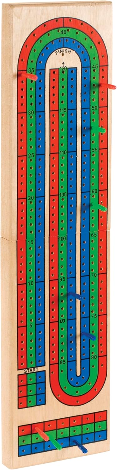 Toysmith 3-Track Cribbage Board - Handcrafted Travel Board for 2-3 Players