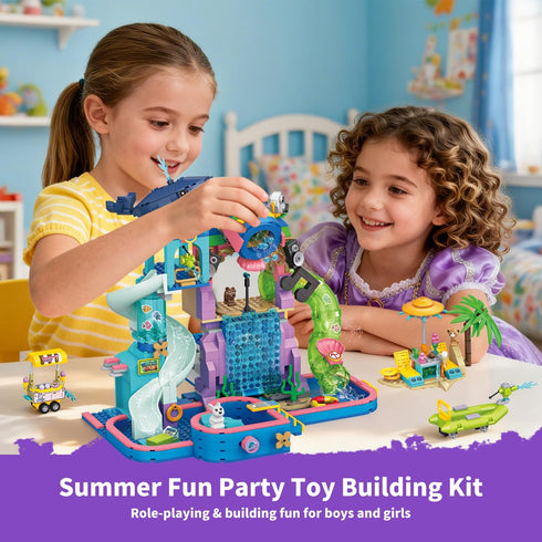 1150Pcs Set, Summer Swimming 6-12+ WinGift Friends Water Park Building STEM Fun Party Toy with Pool Slides,Water