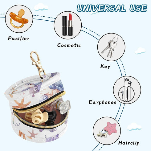 YETTASBIN Sea Turtle Portable Pacifier Holder Case with Metal Hook Buckle & Zipper for Diaper Bag and Stroller