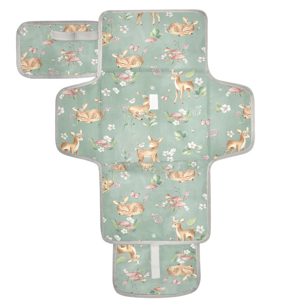 CHUROUSY Deer Portable Diaper Changing Pad with Wipes Holder, Woodland Fawn Foldable Baby