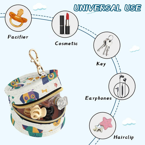 PYBUG Dog Round Pacifier Storage Case, Polyester & TPU Lined with Hook Buckle, Pacifier Container Box for Baby, Fashion