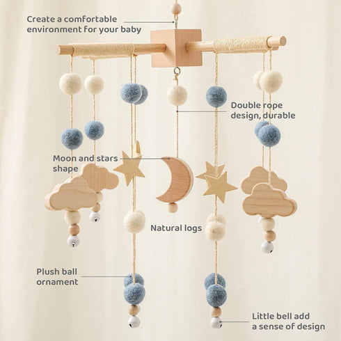 Set Baby Mobile for Crib | Baby Crib Nursery Mobile Star Moon for Baby Boys and Girls | Boho Nursery Decor | Baby
