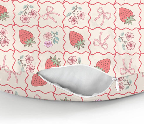 Summer Boho Strawberry Flowers Baby Nursing Pillow Covers for Girl Strawberries Pink Bows Checkerboard Nursing