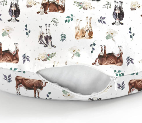 Watercolor Cows Boho Leaves Baby Nursing Pillow Covers for Boy Girl Cow Cattle Breeds Green Leaves Nursing Slipcovers