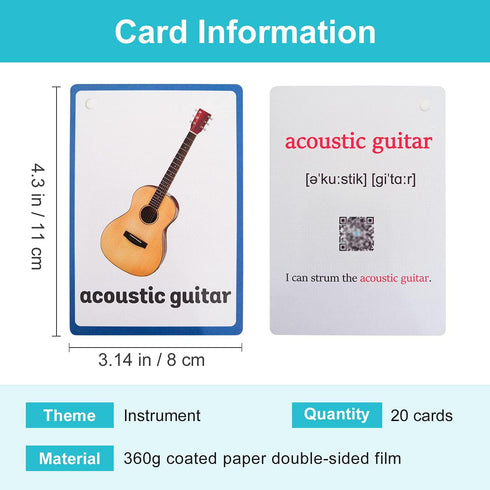 Lilias Instrument Flash Cards, Toddler Learning Toys for Preschool and Kindergarten, 20 Cards in Set