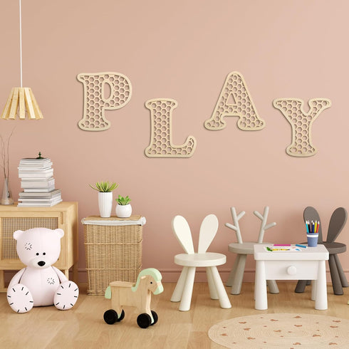 RattanView 12 Set Playroom Decor in Wooden Rattan Letters Playroom Sign Decor Boho Wall Signs Play Wooden Rattan