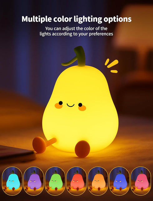 3 Dimmable Pear Night Light for Kids, Nursery Night Lights, Bedside Touch Lamp, Cute Silicone Nightlight for Baby