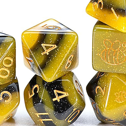 Gake Keeper Games & Dice: Sui Generis Electric Bumble Bee - Black & Yellow - 7 Piece Resin Dice Set