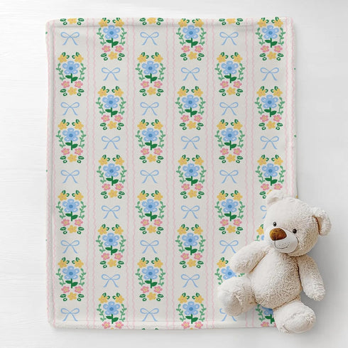 Cstdyfrv Summer 60x80in Wildflowers Bows Baby Blankets for Boys Girls Vintage Floral Pink Blue Bows Swaddle Receiving