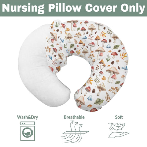 Watercolor Mushrooms Baby Nursing Pillow Covers for Boy Girl Mushrooms Leaves Nursing Slipcovers for Breastfeeding