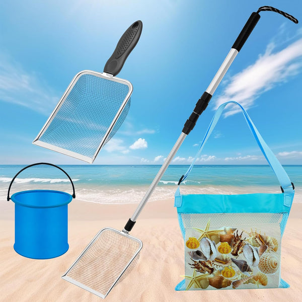 Waybas 4pcs Shelling Scooper Tools for Beach, Adjustable Shark Tooth Sand Sifter with