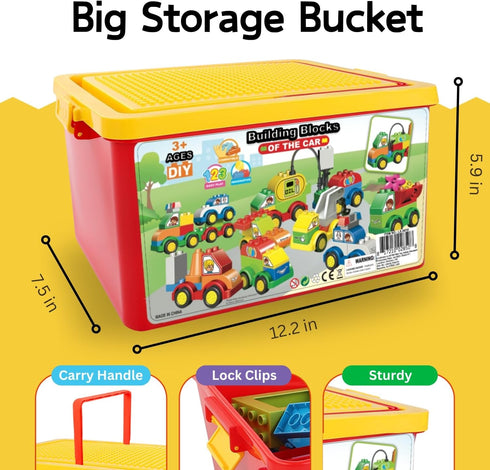 70 Set, 12Pcs Liberty Imports Pcs Toddlers Car Big Building Blocks Different Vehicles, Kids Build Your Own Toy Cars