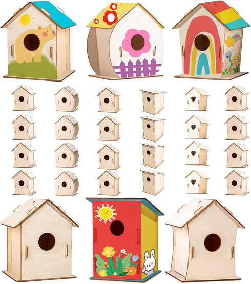 QUYSK 24 Sets DIY Wood Birdhouse Bulk for Kids Parties and Classrooms, Art