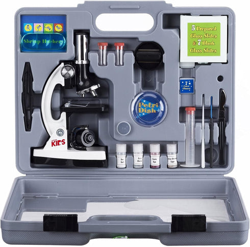 AmScope 120X-1200X Beginner Microscope STEM Kit, 52-pcs with Metal Body, LED Light, and Carrying Box