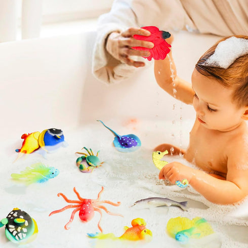 10Pcs Fish Toys Animal Figure Bath Toys, Color Changing Sea Creatures for Kids 3 Years and Up