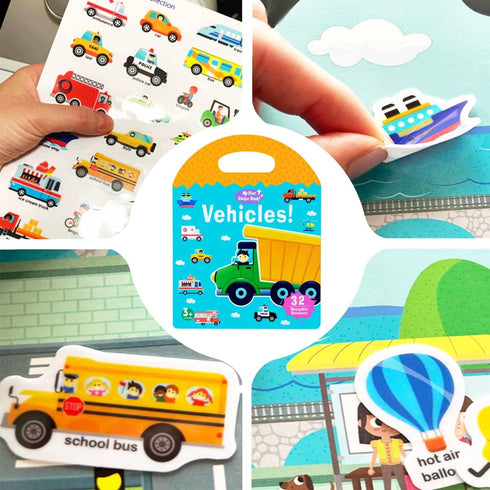 2 Sets Portable Jelly Quiet Busy Sticker Book - Vehicle & Animal Reusable Sticker Books for Kids, Educational Toys