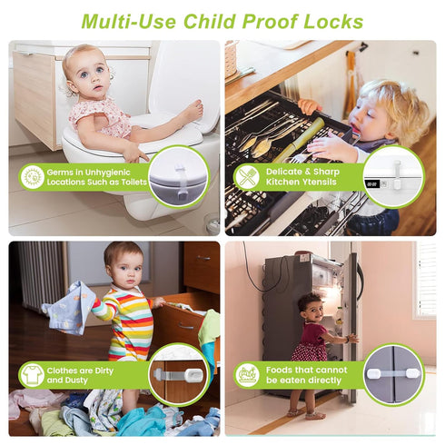 Matenf Child Proof Cabinet Locks, 4 Packs Baby Safety Latches for Drawers and Refrigerators, Easy to Use