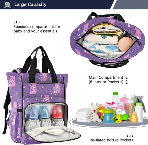 SUABO Backpack Powder-colored Bear Cub Hoshiboshi Fuuka Pattern Baby Diaper Bag Large Bag Waterproof Travel Diaper Bags