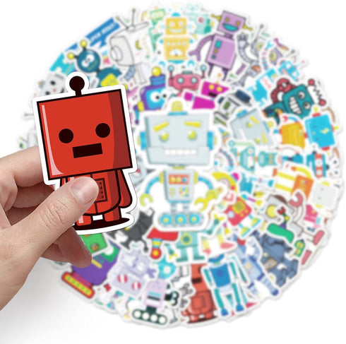 Jictegb 50 Pcs Cartoon Robot Stickers - Fun Robot Characters Designs, Premium PVC, Removable & Reusable, for Kids