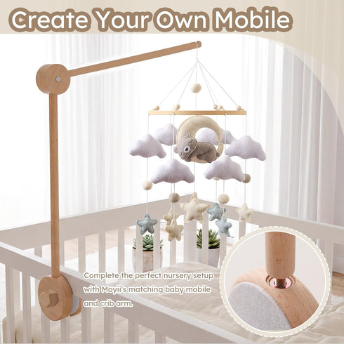 Moyii 360 Wooden Baby Mobile Arm for Crib Adjustable Beech Wood Mobile Holder, Foldable Baby Mobile Hanger