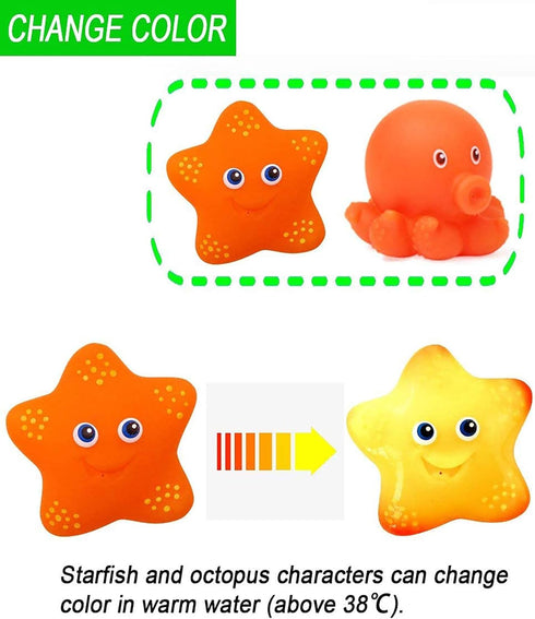 Bath Toy Water Spraying Discoloration Floating Animals, Shark Fishing Play Set for Babies and Kids