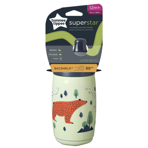 Tommee 9oz 1-3, 100% Pack 1 Tippee Insulated Sporty Toddler Water Bottle, No Spill Sippy Cups for Toddlers INTELLIVALVE