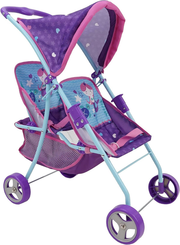 509 Crew Mermaid Twin Doll Stroller for Kids Pretend Play, Fits Dolls up to 18''